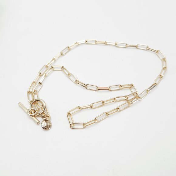 J. Crew Thin Paperclip Link Chain Minimalist Dainty Gold Tone Collar Necklace - Picture 3 of 4
